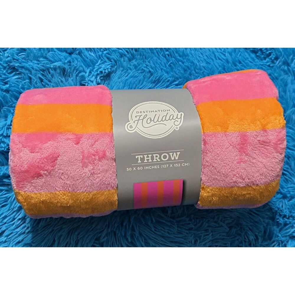 Destination Holiday Striped Throw Blanket 50 x 60 in Pink Orange